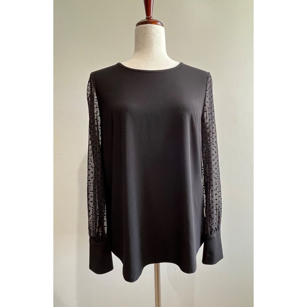 Anne Klein Sheer Puff Sleeve Blouse Womens M Black Stretch Whimsigoth - Picture 1 of 6